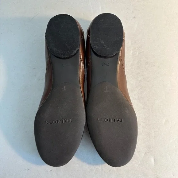 Talbots Leather Ballet Flats Shoes Size 7.5 Cognac Brown Crest Classic Preppy - Picture 8 of 12